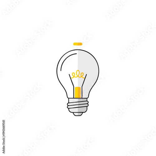 Simple line drawing of a classic light bulb with yellow filament and top glow