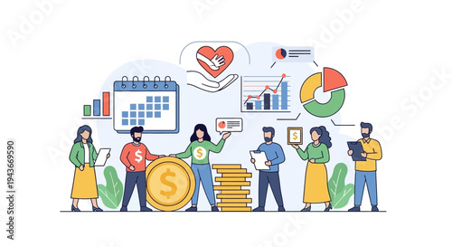 Teamwork and Financial Growth Concept Illustration.