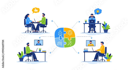 Teamwork Collaboration Connecting Remote Workers Through Technology.