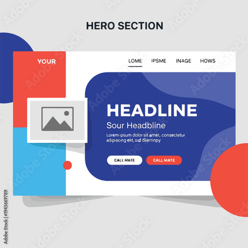 Layout with heading, blue background, and red elements