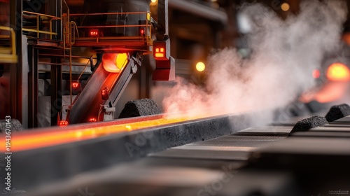 Industrial Process of Steel Manufacturing with Hot Molten Iron and Steam in Factory Setting