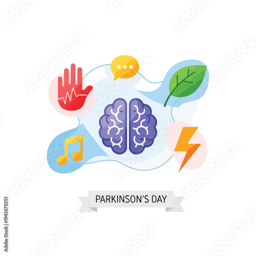 Symbolic illustration with a brain and healthcare-related graphics