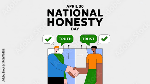 National honesty day concept with handshake between two people symbolizing truth and trust on a light background