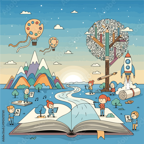 Foto Whimsical illustration of creativity and imagination, set in a dreamscape