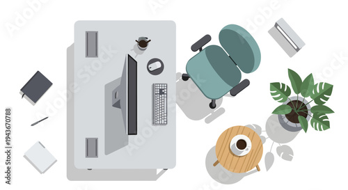 Top View of a Modern Home Office Desk Setup.