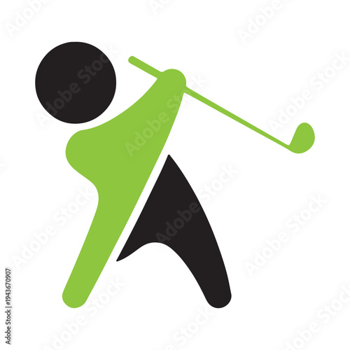 Person swinging a golf club in a stylized and dynamic pose