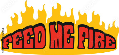 Barbeque meal, BBQ grill retro Y2K sticker or symbol. Meat BBQ retro Y2K vector sticker, butchery market beefsteak barbeque tag. Steak gourmet meal label with feed me fire quote and flaming flames