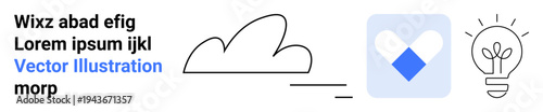 Innovation, creativity, connectivity, design elements, conceptual thinking, teamwork. Minimalistic graphic showing a cloud, heart and light bulb. Innovation and creativity concept