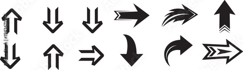 Black and white arrow icon set with directional symbols vector illustration for web and business design