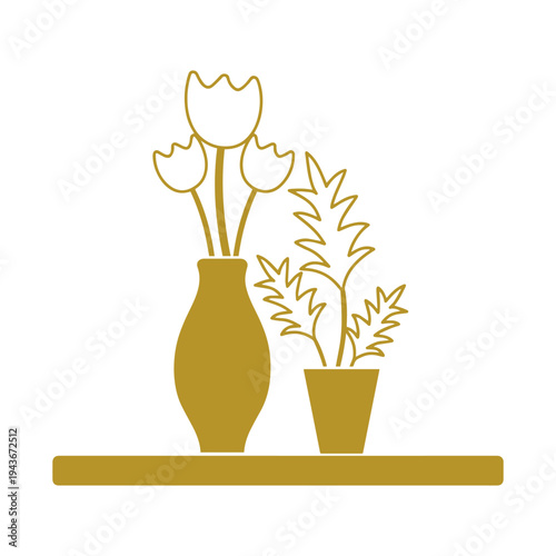 Wood Shelf With Flower Jar Illustration