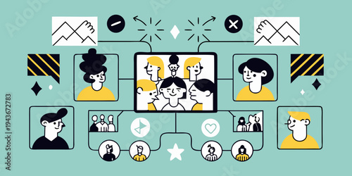 People connecting through video conferencing and digital communication networks