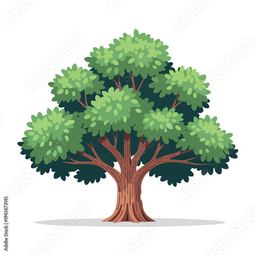 Stylized green deciduous tree with thick trunk and layered canopy