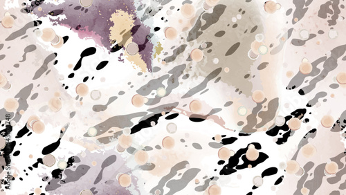 Stripe animal motif. Seamless pattern line and crackle textures. Modern summer geometric shapes on abstract brush. Contrast graphic vector background. Watercolor blobs and daubs, ink and stains.