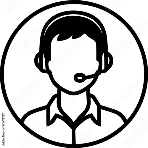Hand Drawn Male Customer Service Agent Black and White Avatar Illustration in Minimal Line Art Style Design