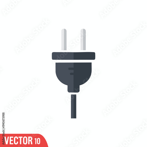 Dark gray electrical plug with two prongs against a white background