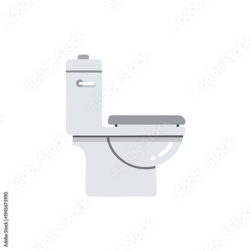 A simple, flat illustration of a light gray toilet with a darker gray lid
