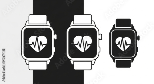 Clean outline smart health and fitness symbols collection, wearable technology set, "Created with AI assistance and manually refined."