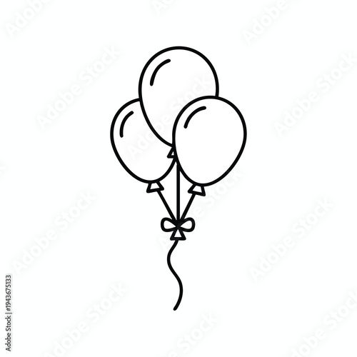 Three balloons tied with a bow and string against a white background