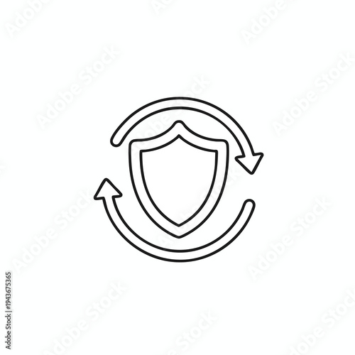 Line art shield icon with circular arrows indicating protection and renewal