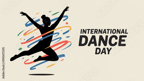 International dance day celebration with a dancing silhouette in colorful abstract background