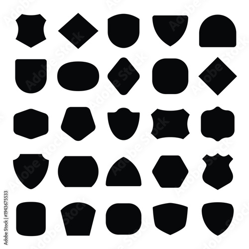 Collection of Minimalist Shield Badge Silhouette in Solid Black Color with Various Decorative Edges for E-Sport Logo Brand, Emblem, School Logo, Apparel