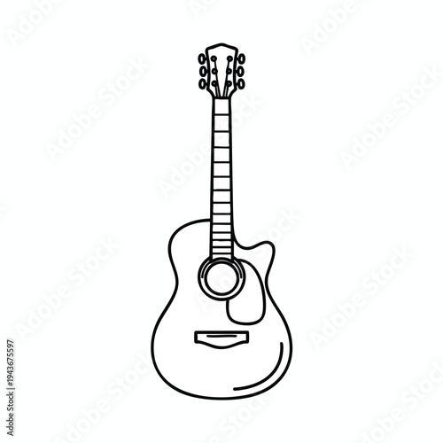 Black outline of an acoustic guitar on a white background