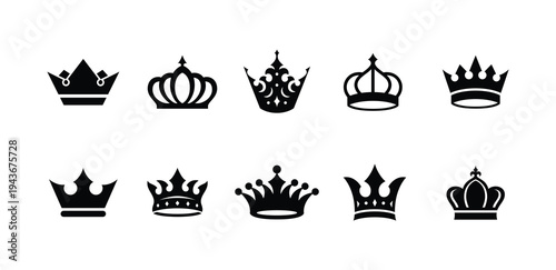 Collection of Crown Silhouette Icon Minimalist Black Royal Symbols for Branding, Emblem, Tatto Design, and Others