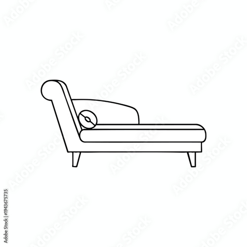 Minimalist line art of a chaise lounge with a small, round cushion
