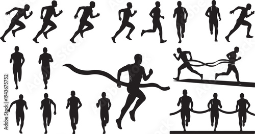 set of runner athlete silhouettes black vector isolated on white background