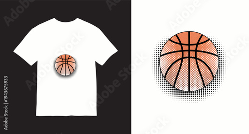 Cool basketball graphic t shirt design with halftone effect and sphere