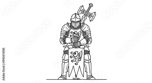 Knight Armor with Axe and Banner