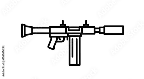 Line Art Icon of a Submachine Gun or Automatic Rifle
