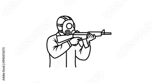Man in gas mask holding assault rifle, illustration