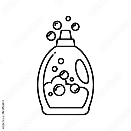 Line art of a bottle with soap bubbles, symbolizing cleaning