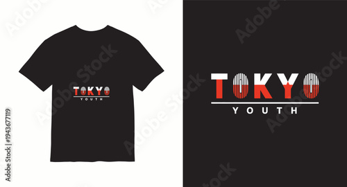 Tokyo youth graphic t shirt design with japanese flag colors and text