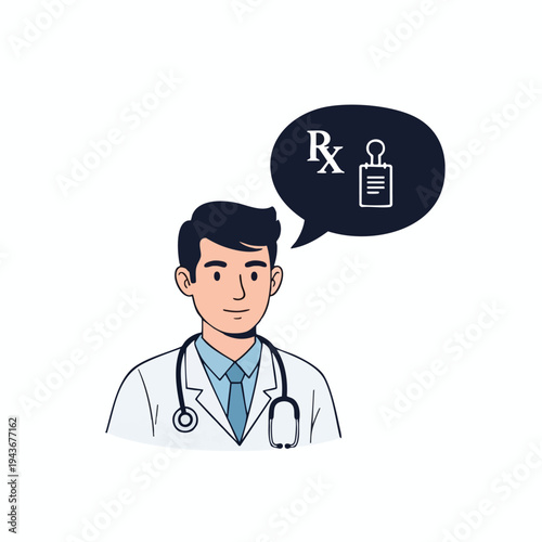 Doctor with stethoscope and thought bubble showing medical symbols