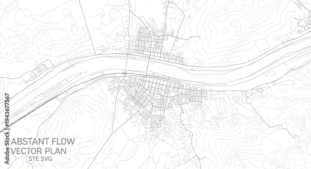 Fototapeta premium Abstract City Map Vector Plan - Urban Grid, River, Roads, Buildings