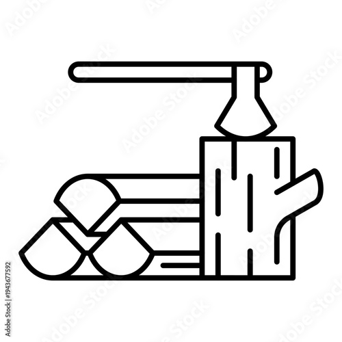 wood chopping stump line icon