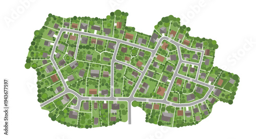 Aerial View of a Planned Residential Neighborhood with Houses and Streets