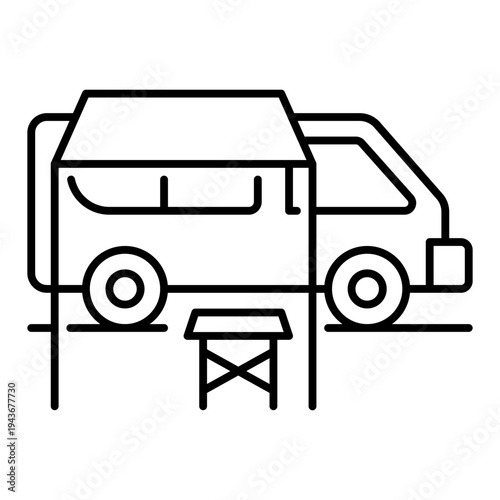 camper van camping setup line icon