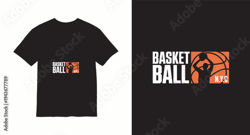 Basketball t-shirt design with player silhouette and distressed texture