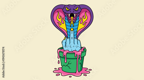 Purple Cobra Snake and Blue Hand Showing Middle Finger Vector Illustration