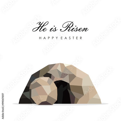 he is risen happy easter empty tomb geometric illustration