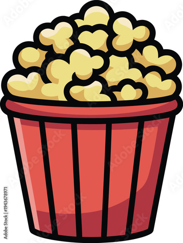 Classic Red and White Striped Popcorn Bucket Illustration