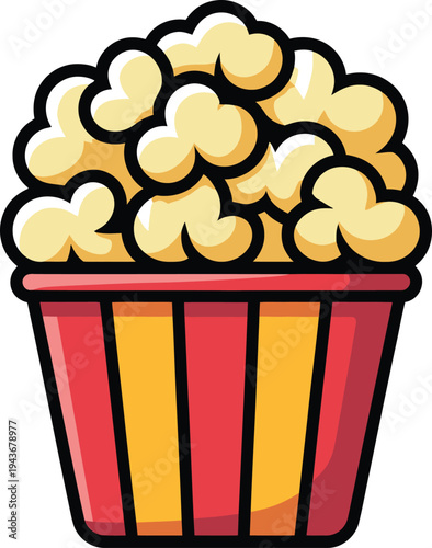 Classic Red and White Striped Popcorn Bucket Illustration
