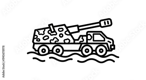 Military Self-Propelled Howitzer Artillery Gun on Tracks, Camouflage Pattern, Warfare Concept