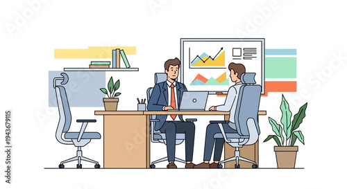 Two businessmen collaborating in a modern office setting.