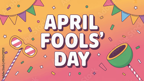 April fools' day celebration with colorful confetti and party accessories