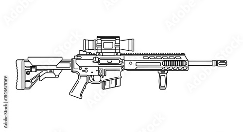 Modern Assault Rifle with Scope and Accessories, Tactical Weapon Illustration