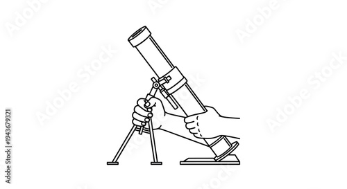 Mortar weapon being loaded by soldier, military combat equipment, close-up